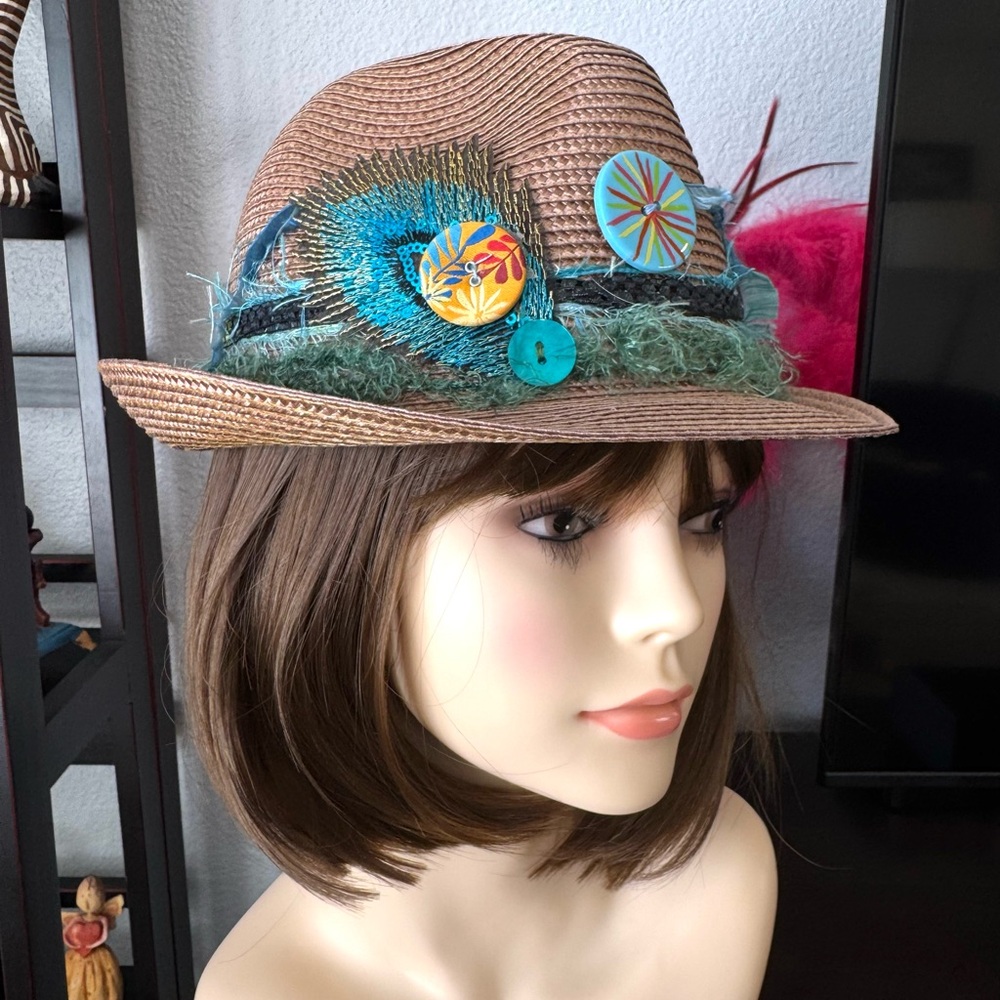 Artisan Brown Peacock Feathered Women's Hat